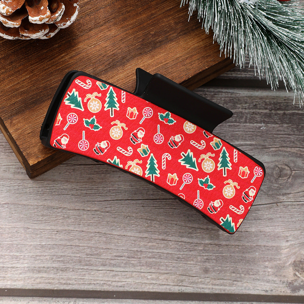 Wholesale Christmas Santa Claus Christmas Tree Leather Hair Clip